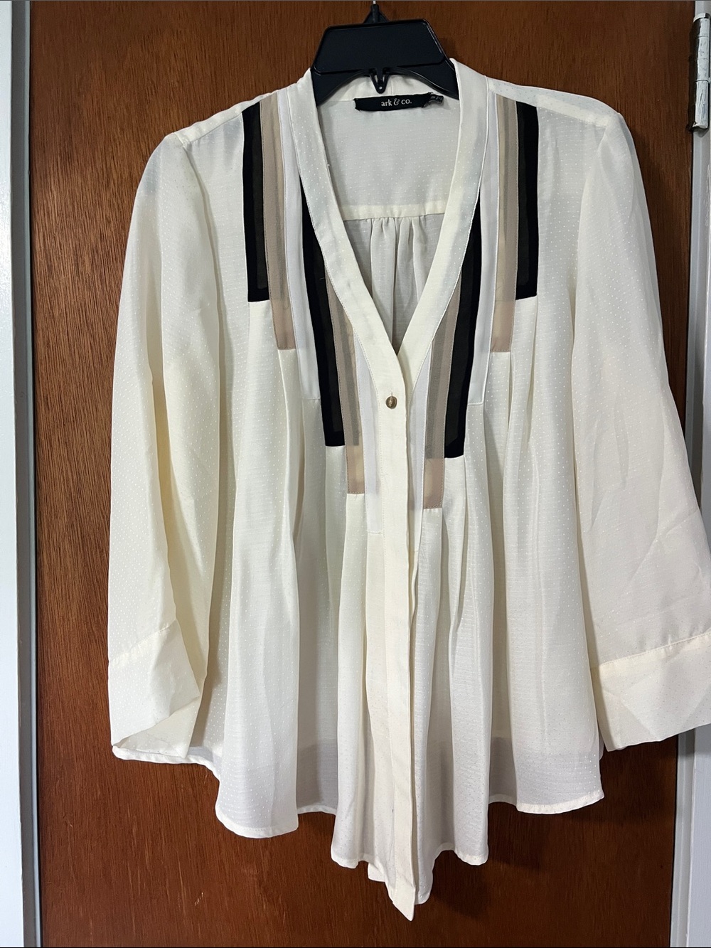 Ark & Co Cream Blouse with Black and Tan Vertical Accents